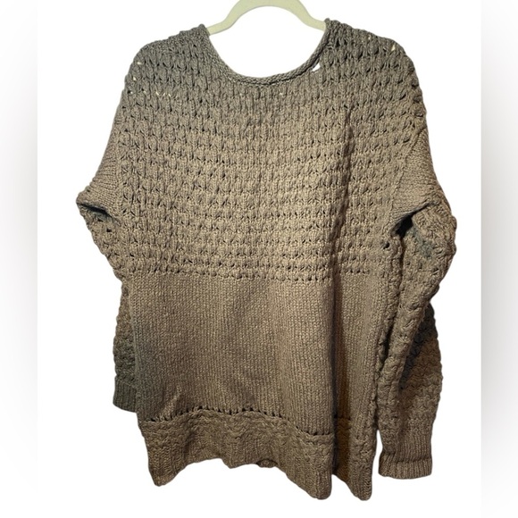 Free People Oversized Lagenlook Gray Brown Knit Wool Sweater Size L - Picture 4 of 8